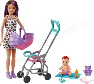 Barbie Barbie Chůva herní set Kočárek GXT34